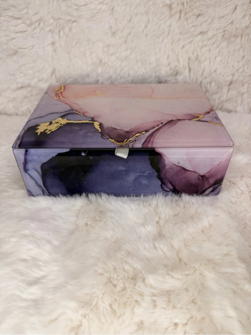 Rachel Zoe Decorative Glass Storage Box – Pink & Purple Elegant Marble Design